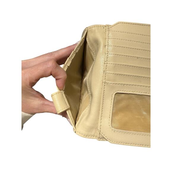 Etienne Aigner Woven Raffia Straw Trifold Wallet Women's Billfold Beige Cream - Picture 4 of 9